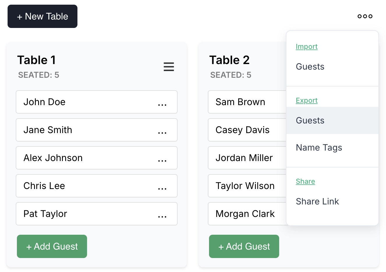 Guest List Import and Export Interface